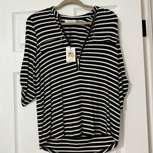 Calvin Klein Black and White Striped Blouse